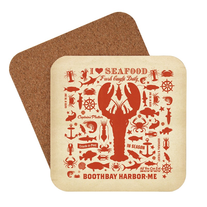 ME Boothbay Harbor Lobster Pattern Print Coaster | American made coaster