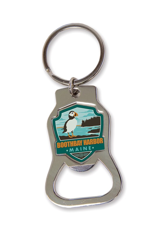 Boothbay Harbor Maine Emblem Bottle Opener Key Ring | American Made