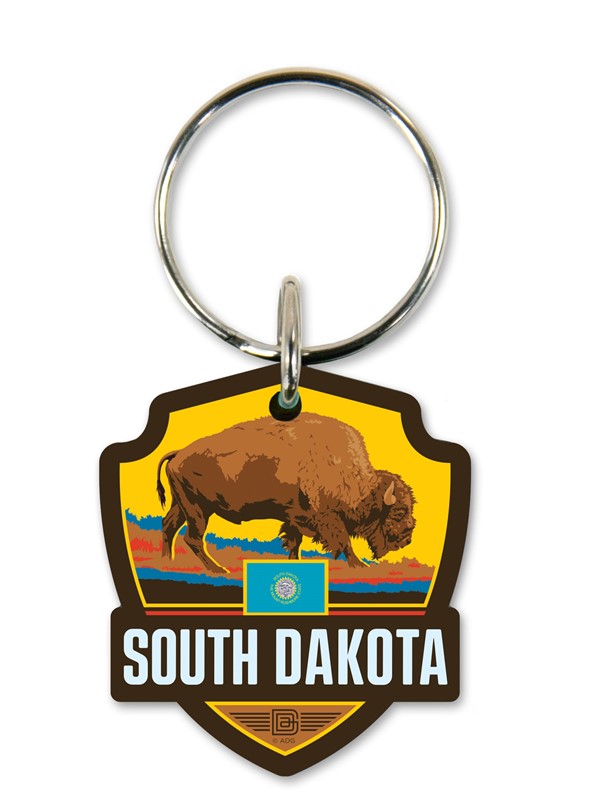 SD State Pride Bison Emblem Wooden Key Ring | American Made