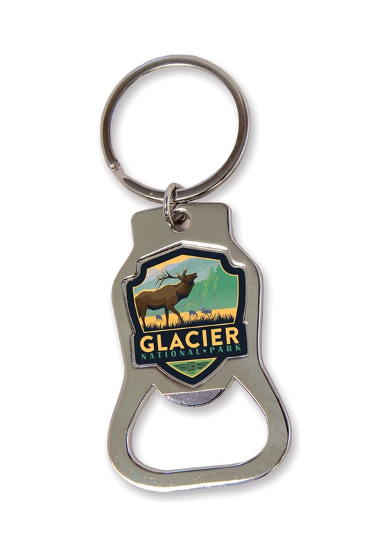 Glacier National Park Elk Emblem Bottle Opener Key Ring | American Made