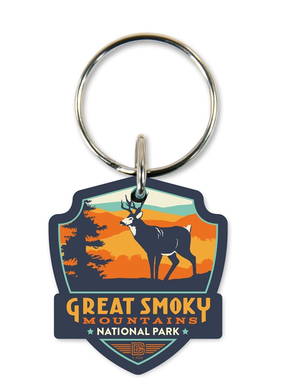 Great Smoky National Park Deer Emblem Wooden Key Ring | American Made