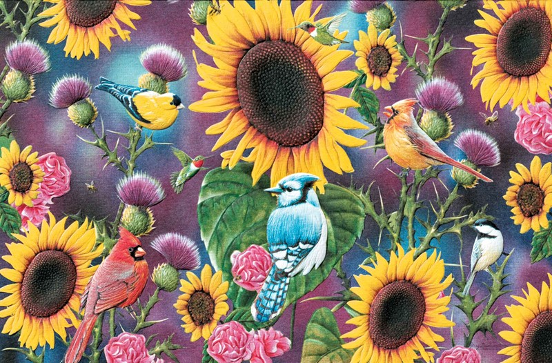 Songbirds in Sunflowers | Embossed thank you greeting cards