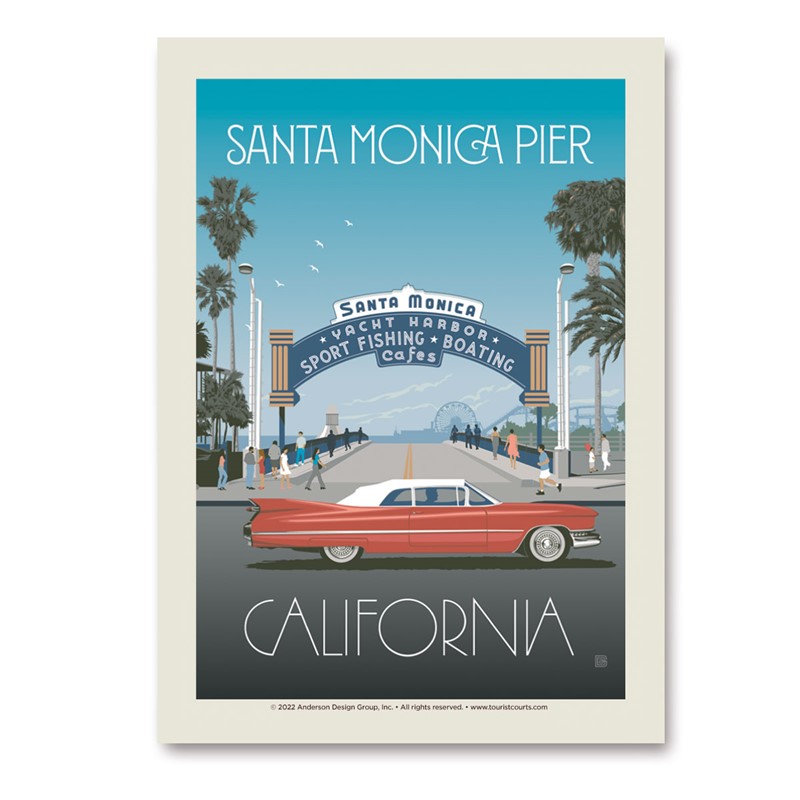 Santa Monica Pier Biking Past Route 66 Sign | Vertical Sticker