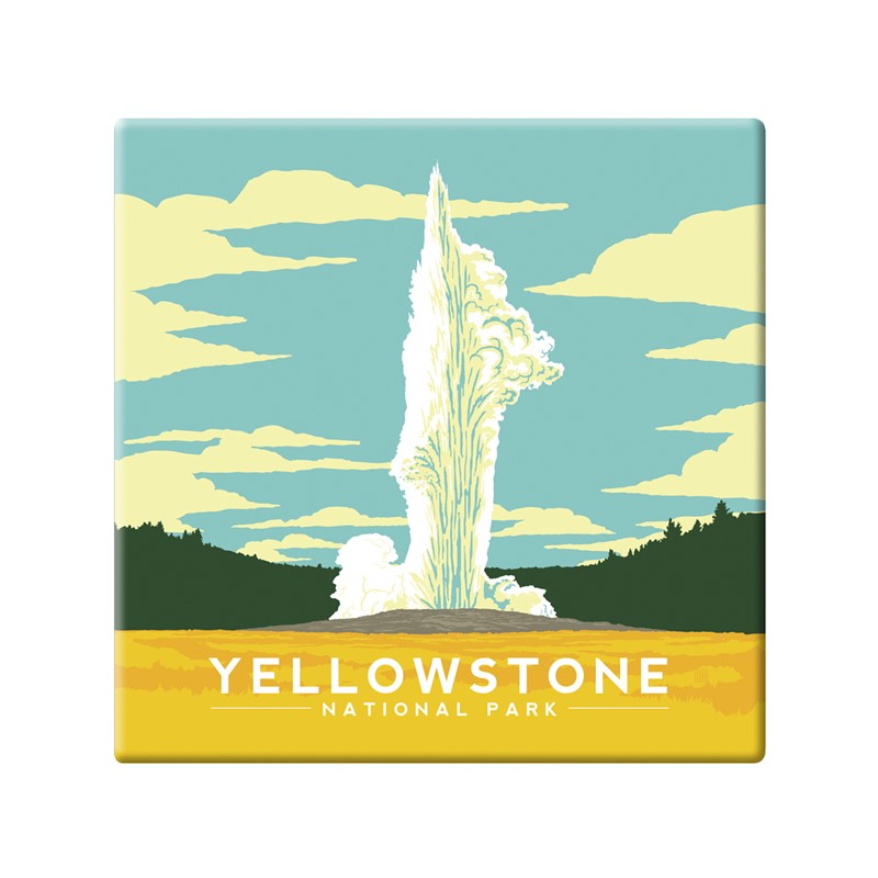 Yellowstone NP Old Faithful Square Magnet | Metal Magnet