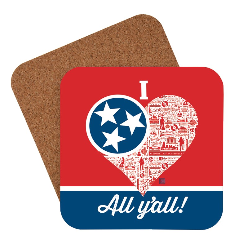 I Love All Y'all Tennessee Flag Heart Coaster | USA Made