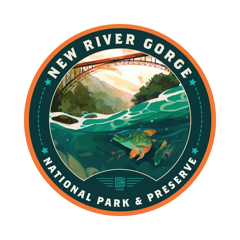 New River Gorge NP & Preserve Fish-Eye View Circle Sticker | Circle Sticker