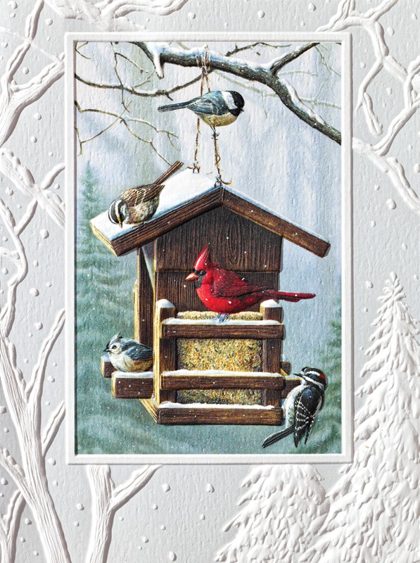 Festive Feast | Embossed songbird Christmas cards