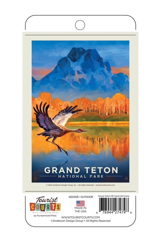 Grand Teton NP Sand Hill Crane Vert Sticker  | American Made