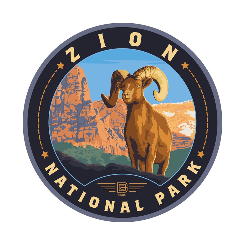 Zion NP Big Horn Sheep Circle Sticker| Made in the USA