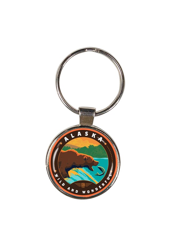 AK Fishing Bears Circle Dome Key Ring| American Made