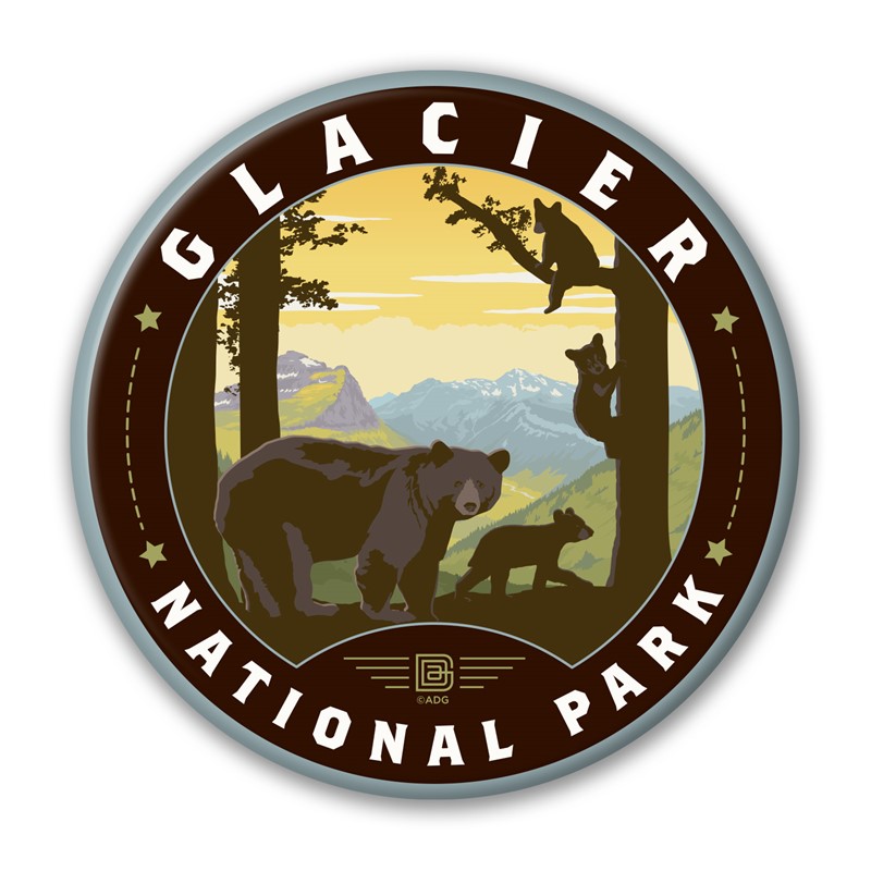 Glacier NP Mama Bear & Cubs Circle Magnet | Circle Magnets