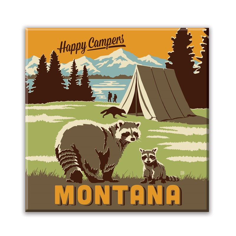 Montana Happy Campers Square Magnet| Metal Magnet
