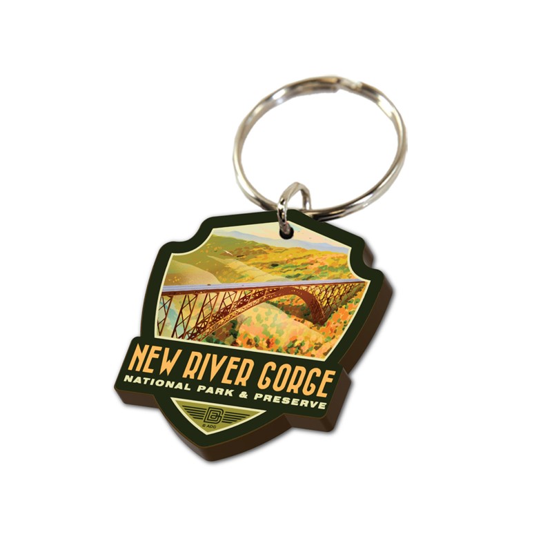 New River Gorge NP & Preserve Bird's Eye View Emblem Wood Key Ring | American Made