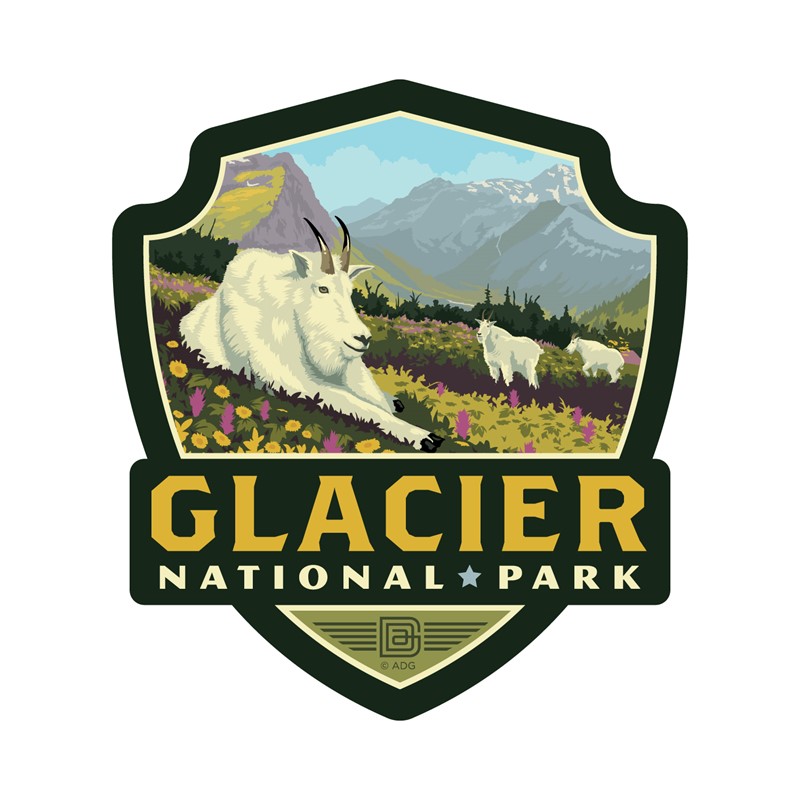 Glacier NP Goats in the Valley Small Emblem Sticker| Made in the USA