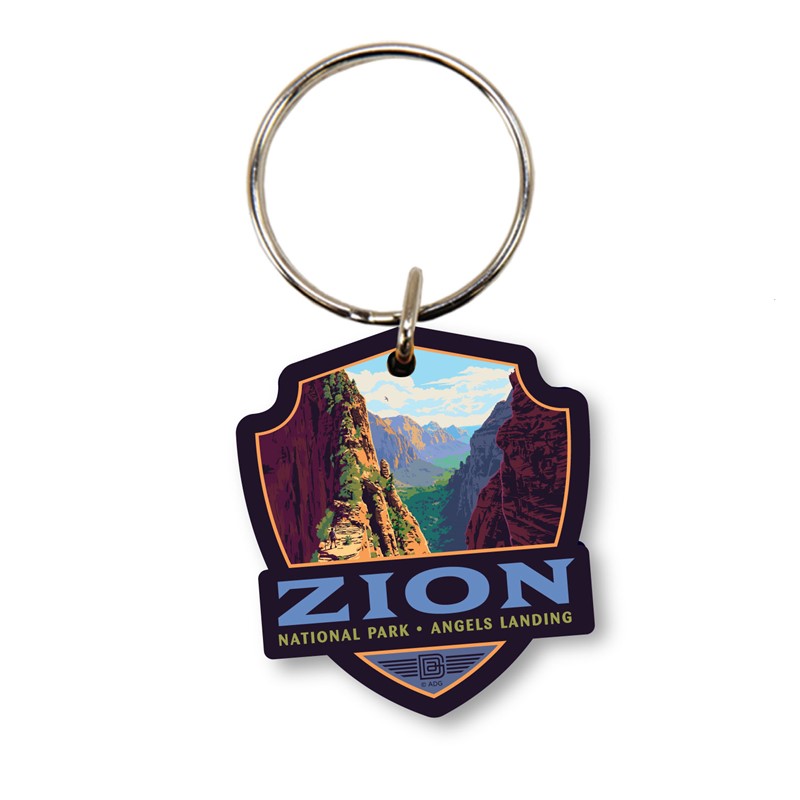 Zion NP Ascent to Angels Landing Emblem Wood Key Ring | American Made
