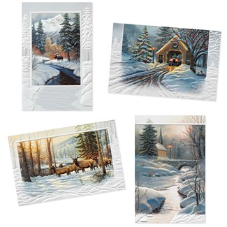 Scenes of Winter | Bird & Snowman themed boxed Christmas cards, Made in the USA