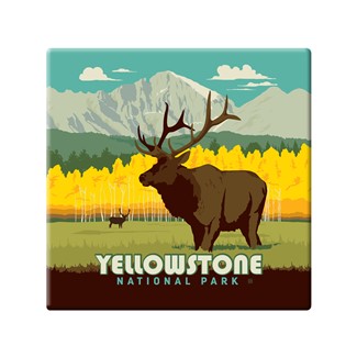 Yellowstone NP Elk Square Magnet | Metal Magnet