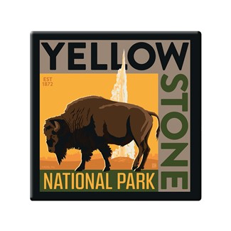 Yellowstone NP Earth Tone Square Magnet | Metal Magnet