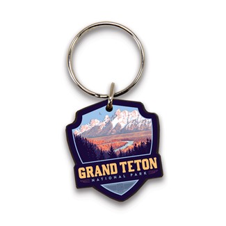 Grand Teton Snake River Valley Emblem Wooden Key Ring | American Made