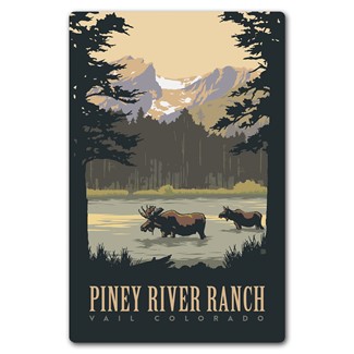 Piney River Ranch Vail CO Two Moose Magnetic Postcard