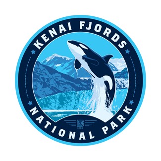 Kenai Fjords NP Leaping Orca Circle Sticker| Made in the USA