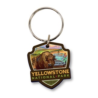Yellowstone NP Bison Crossing Emblem Wood KR