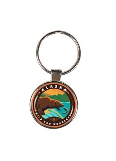 AK Fishing Bears Circle Dome Key Ring| American Made