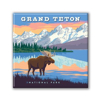 Grand Teton NP Bull Moose Square Magnet|Metal Magnet