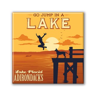 Lake Placid Adirondacks Square Magnet | Metal Magnet