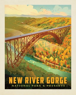 New River Gorge NP& Preserve Bird's Eye View 8" X 10" Print| American Made