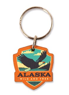 Alaska Eagle Emblem Wooden Key Ring