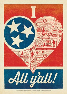 I Love All Y'all TN Flag Heart Postcard