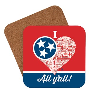 I Love All Y'all Tennessee Flag Heart Coaster