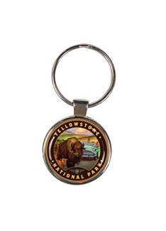 Yellowstone NP Bison Crossing Circle Dome Key Ring