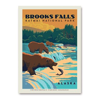Brooks Falls Katmai NP Fishing Bears Vert Sticker