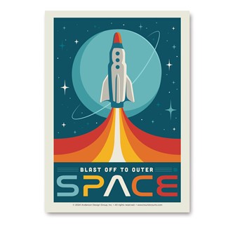 70s Style Blast Off to Outer Space Vert Sticker