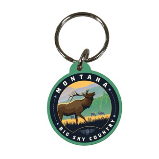 Montana Big Sky Country Elk Circle Wood Key Ring