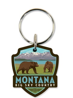 Montana Big Sky Country Bears Emblem Wood Key Ring