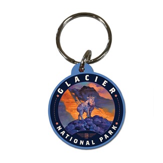 Glacier NP Mountain Goat Circle Wood Key Ring