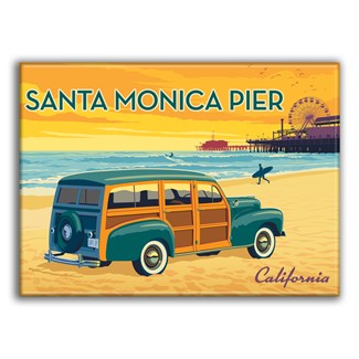 Santa Monica Pier CA Woodie Magnet