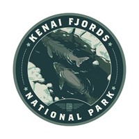 Kenai Fjords NP Whales Circle Sticker