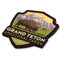 Grand Teton NP Bull Moose Emblem Wood Magnet
