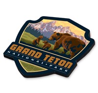 Grand Teton NP Wildlife Bears Emblem Wood Magnet