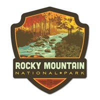 Rocky Mountain NP Creek Emblem Wood Magnet