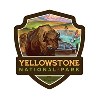 Yellowstone NP Bison Crossing Small Emblem Sticker