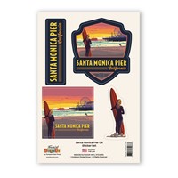 Santa Monica Pier CA Surfer Sticker Set