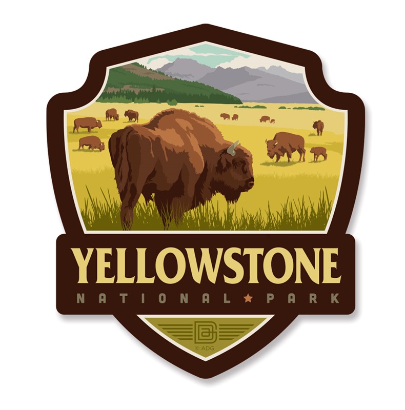 Yellowstone NP Bison Herd Emblem Wooden Magnet | American Made